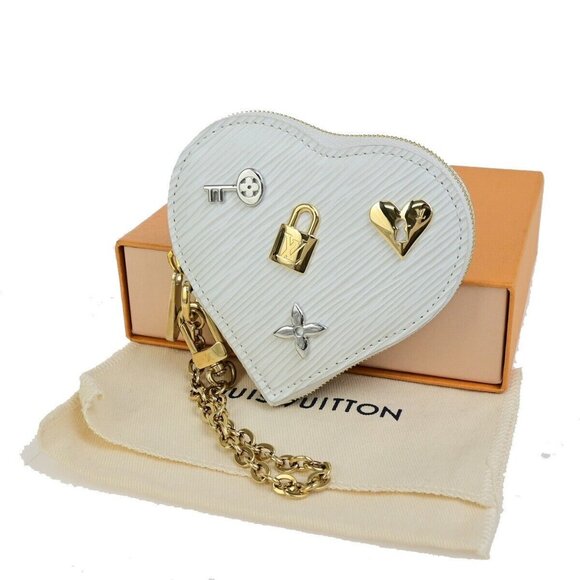 LOUIS VUITTON Love Lock Heart Coin Case Epi Leather White France